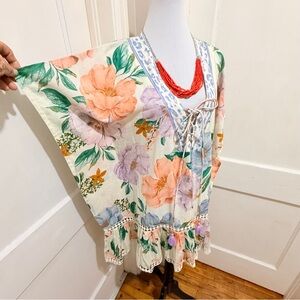 New with Tags Chelsea & Violet Floral Tunic swim cover up with Lace Detail